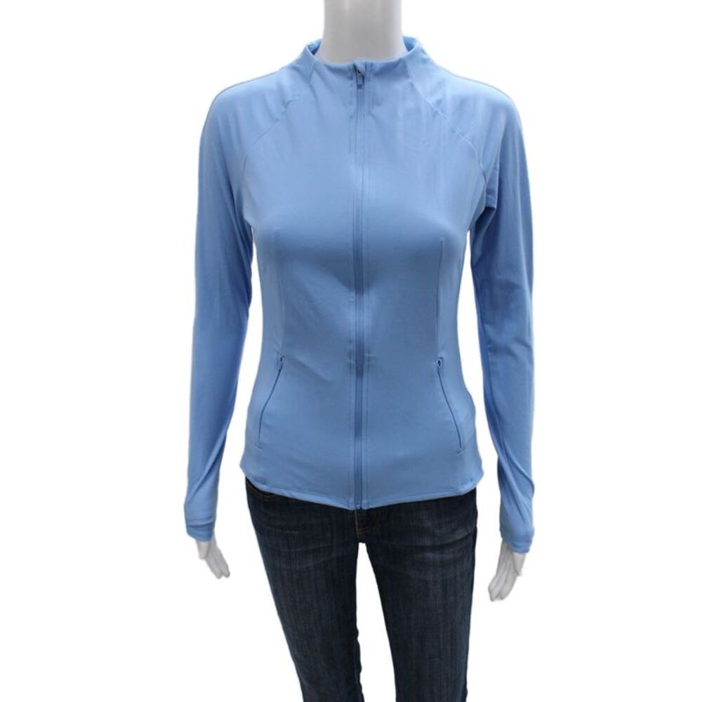 Dansk Womens Blue Zip Track Jacket Long Sleeve Nylon Spandex Size XS